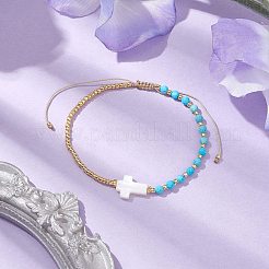Braccialetti con perline intrecciate con magnesite naturale tinta sfaccettata rotonda da 3 mm e perline&nbsp;BJEW-JB10594-01