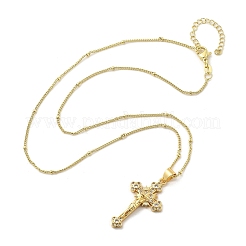Kreuzigungskreuz Messing Micro Pave Zirkonia Anhänger Halsketten&nbsp;LS-NJEW-S385-02G