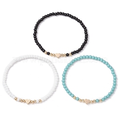 3 Stück Stretch-Armband-Set aus Glasperlen in 3 Farben für Damen&nbsp;BJEW-JB11373-01