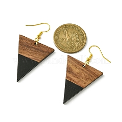 Orecchini pendenti triangolari in resina e legno di noce&nbsp;EJEW-JE05505-05
