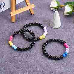 Acryl-Stretcharmband mit runden Perlen für Frauen&nbsp;BJEW-SW00066-01