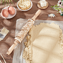 Rouleau à pâtisserie en bois imprimé fleurs&nbsp;AJEW-WH0528-07