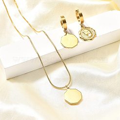 Achteck mit Damen 304 Edelstahl Halsketten & Creolen Set für Damen&nbsp;SJEW-C007-09G
