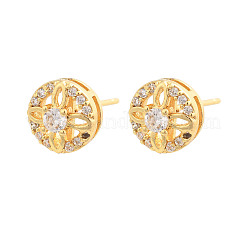 Aretes planos redondos de latón con micropavé de circonita cúbica transparente&nbsp;EJEW-H162-04G