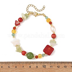 Weihnachtliche Armbänder aus Edelsteinen und Naturperlen für Damen&nbsp;BJEW-TA00769