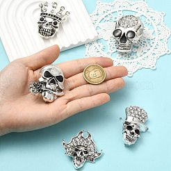 5 pieza de 5 estilos de alfileres de solapa de aleación de calavera con rhinestone&nbsp;JEWB-CJ0003-51