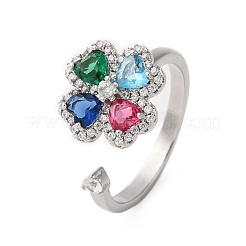 Drehbare Manschettenringe aus Messing mit Mikropavé und Zirkonia für Damen&nbsp;RJEW-M099-01P