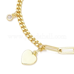 Braccialetti piatti rotondi e con ciondoli a cuore in ottone con zirconi trasparenti&nbsp;BJEW-JB10396