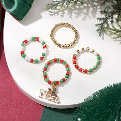 Weihnachtsmotiv Stretch-Ring-Sets aus Glasperlen&nbsp;RJEW-TA00163