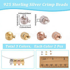 6 Stück 3 Farben 925 Crimpperlen aus Sterlingsilber&nbsp;FIND-BBC0004-70