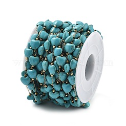 Chaînes à maillons en turquoise synthétique et perles en acier inoxydable 304&nbsp;CHS-K021-02G
