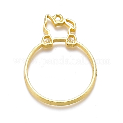 Alloy Open Back Bezel Pendants, For DIY UV Resin, Epoxy Resin, Pressed Flower Jewelry, Dog with Flat Round, Golden, 39x28x2mm, Hole: 1.8mm