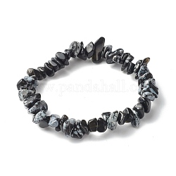 Bracelets extensibles en perles d'obsidienne flocon de neige naturel pour enfants, diamètre intérieur: 1-7/8 pouce (4.8~5.1 cm)