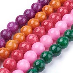 Chapelets de perles en jade jaune naturel, teinte, ronde, couleur mixte, 12mm, Trou: 1mm, Environ 33 pcs/chapelet, 15.75 pouce