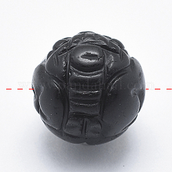 Carved Round Natural Obsidian Beads, 12mm, Hole: 1mm
