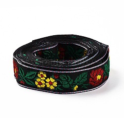 Stickerei-Baumwollband im Ethno-Stil, Blumenmuster, für Bekleidungszubehör, dunkelgrün, 1-1/8 Zoll (30 mm)