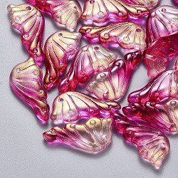 透明スプレー塗装ガラスペンダント  グリッターパウダー付き  蝶の羽  赤ミディアム紫  24x12.5x4mm  穴：1.4mm