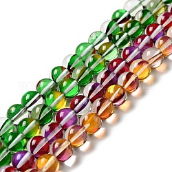 Brins de perles de pierre de lune synthétiques électrolytiques, teinte, perles holographiques, demi couleur ab plaqué, ronde, couleur mixte, 10mm, Trou: 1mm, Environ 38 pcs/chapelet, 15'' (38.1 cm)