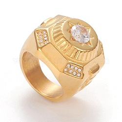 Revestimiento iónico (ip) 304 anillas de acero inoxidable, con diamante de imitación, cristal, dorado, nosotros tamaño 8~12, 18.1~21.4mm