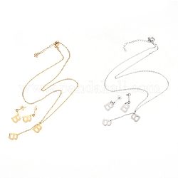 Conjuntos de joyería de 304 acero inoxidable, cadenas de cable collares pendientes y aretes, con cierress de langosta y orejitas, alfabeto, acero color oro y acero, letter.b, 17.71 pulgada (45 cm), 11x9x0.5mm, pin: 0.8 mm