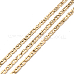 Ion Plating(IP) 304 Stainless Steel Mariner Link Chains, Unwelded, with Spool, Golden, 6x3x0.5mm, about 32.81 Feet(10m)/Roll