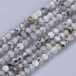 Brins de perles de pierre de lune arc-en-ciel naturel, ronde, facette, 3mm, Trou: 0.6mm, Environ 119~140 pcs/chapelet, 15.35~15.75 pouce (39~40 cm)