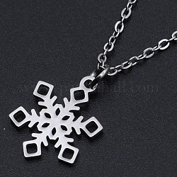 Christmas Theme, 201 Stainless Steel Pendant Necklaces, with Cable Chains and Lobster Claw Claspss, Snowflake, Stainless Steel Color, 15.74 inch(40cm), 1.5mm