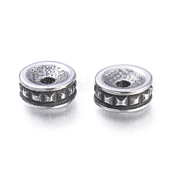 304 Stainless Steel Beads, Flat Round, Antique Silver, 7.8x3.5mm, Hole: 1.8mm
