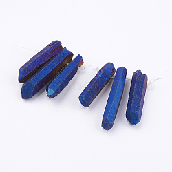 Cuentas de perlas graduadas de cristal de cuarzo natural electrochapado, pepitas, azul medio, 21~43x5~13mm, agujero: 1 mm, 3 PC / sistema