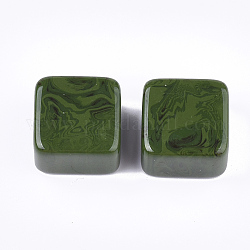 Perles en résine, pierre d'imitation, carrée, vert olive, 15.5~16x15.5~16x10mm, Trou: 3.5mm
