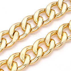 Aluminum Curb Chains, Diamond Cut Faceted Cuban Link Chains, Unwelded, Light Gold, 25.5x19.5x5mm