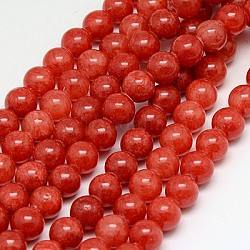 Chapelets de perles en jade jaune naturel, teinte, ronde, rouge-orange, 8mm, Trou: 1mm, Environ 50 pcs/chapelet, 15.75 pouce