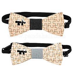CHGCRAFT 2Pcs 2 Colors Adjustable Wood Puzzle Pattern Bow Ties, with Polyester Band, Mixed Color, 295~496x9mm, 1pc/color