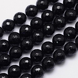 Facettiert rund natürliche schwarze Turmalin Perle Stränge, Klasse ab +, 12 mm, Bohrung: 1 mm, ca. 33 Stk. / Strang, 15.5 Zoll