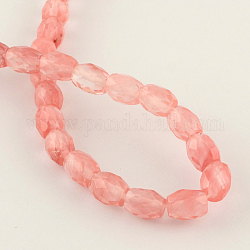 Cherry Quartz Glass Beads Strands, Faceted Oval, 10x7.5mm, Hole: 1.5mm, about 39pcs/strand, 15.4inch