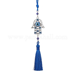 Рука хамса с подвесками из сплава и смолы со сглазом, Подвесные украшения с кисточками из плетеной нейлоновой нити, синие, 288 мм