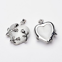 Idea de San Valentín para sus colgantes de ojo de gato regalos, con fornituras de latón, corazón, de color platino, blanco, 25x21x9mm, agujero: 5x4 mm