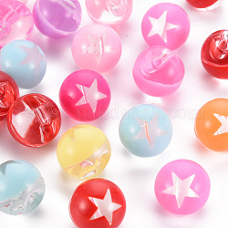 1-Hole Transparent Acrylic Buttons, Round with Star, Mixed Color, 15.5x15.5mm, Hole: 2.5mm, about 210pcs/500g