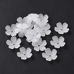 Tappi in acrilico trasparente 5-petalo, smerigliato, fiore, fumo bianco, 14x15x4mm, Foro: 1.4 mm, circa 2380pcs/500g
