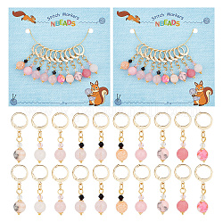 Pink Series Round Gemstone & Bicone Glass Pendant Stitch Markers, Crochet Leverback Hoop Charms, Locking Stitch Marker with Wine Glass Charm Ring, Mixed Color, 3.5cm, 10pcs/set