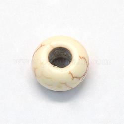 Perle sintetiche europee Howlite, perline con foro grande, tinto, rondelle, giallo oro chiaro, 13~14x8~8.5mm, Foro: 5~6 mm