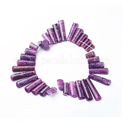 Lepidolita natural / hebras de perlas de piedra de mica púrpura, colgantes de ventilador graduados, cuentas focales, cuentas perforadas superiores, cuentas de espodumena, Rectángulo, 16~39x9.5~10.5x5.5~6mm, agujero: 1.4 mm