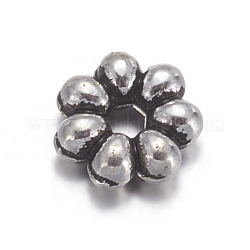 チベットの銀のスペーサー  鉛フリー＆カドミウムフリー  花  アンティークシルバー  直径約6mm  厚さ2mm  穴：1.5mm