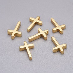 Encantos de cruz diminutos de latón, dorado, 13x8.5x2.5mm, agujero: 1.4 mm