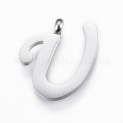 304 Stainless Steel Pendants, Initial Letter, Letter.U, Stainless Steel Color, 16x14x2mm, Hole: 2mm