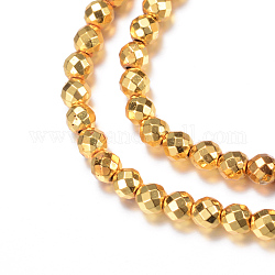 Chapelets de perles en hématite synthétique sans magnétique, ronde, facette, plaqué or, 2mm, Trou: 1mm, Environ 200 pcs/chapelet, 15.7 pouce