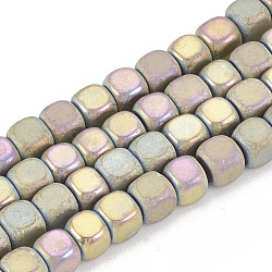 Electroplate Non-magnetic Synthetic Hematite Beads Strands, Half Matte Style, Cube, Rainbow Plated, 4x4x4mm, Hole: 1mm, about 100pcs/strand, 16.5 inch