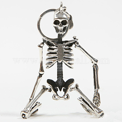 Porte-clés pendentif en alliage, avec les accessoires en alliage et fermoirs mousqueton, squelette, platine, 13 cm