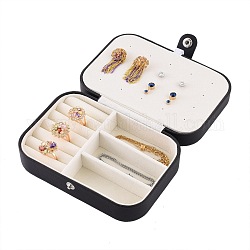 PU-Leder Schmuckkästchen, tragbarer Schmuck Aufbewahrungskoffer, für Ringohrringe Halskette, Rechteck, Schwarz, 16x11.6x5.8 cm