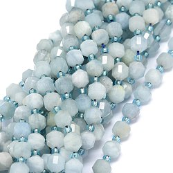 Natürliche Aquamarin Perlen Stränge, mit Glasperlen, facettiert, Doppelkegel, doppelt abgeschlossene Punktprismenperlen, 5~7x6 mm, Bohrung: 0.8 mm, ca. 48 Stk. / Strang, 15.55 Zoll (39.5 cm)